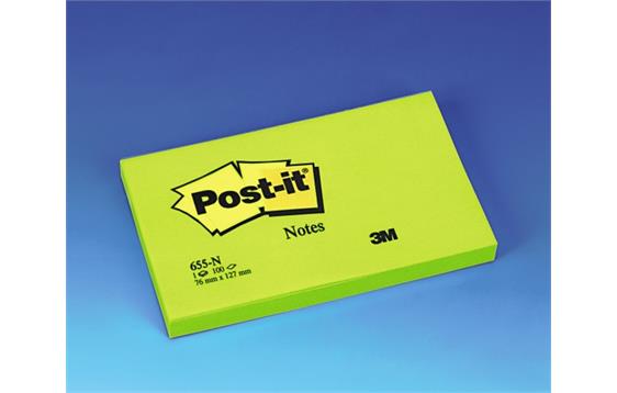 663289 3M FT510010224 POST-IT&#174; notatblokk 655NG 76X127 neongr&#248; 